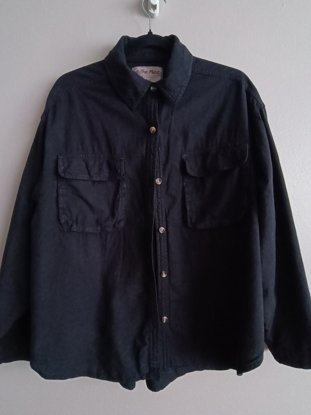 Free People We The Free Black Linen Cotton Blend Oversized Utility Shacket S